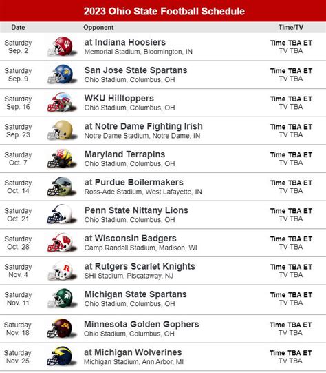 Ohio State Football Schedule Printable