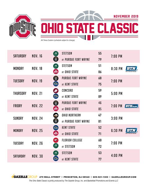 Ohio State Women's Basketball Schedule Printable