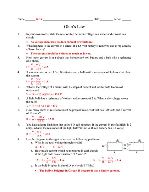 Ohms Law Practice Worksheet Answers