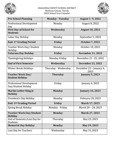 Okaloosa County School Calendar 2023 Get Calendar 2023 Update