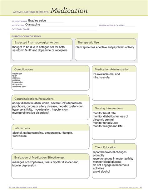 Olanzapine Medication Template