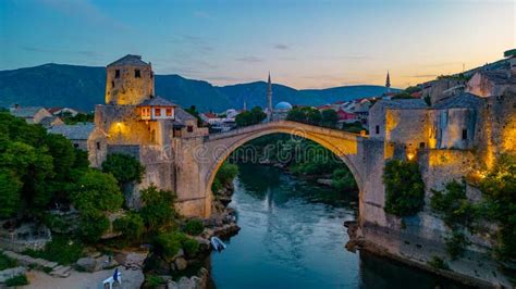Old Bridge in Mostar at sunset