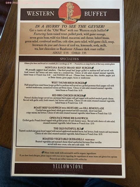 Old Faithful Inn Dining Room Menu