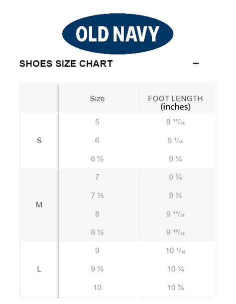 Old Navy Shoe Size Chart