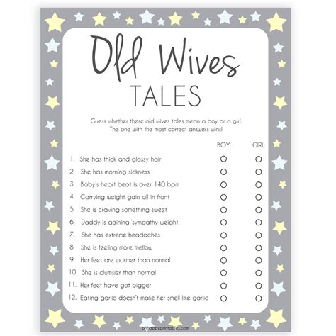 Old Wives Tales Printable