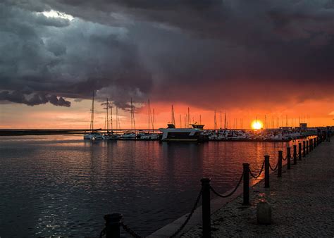 Olhao harbor at sunset