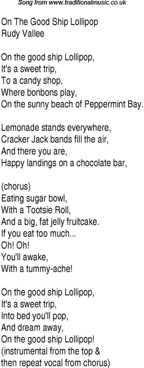 On The Good Ship Lollipop lyrics