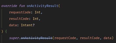 Image showing code with onActivityResult striked out, indicating deprecation
