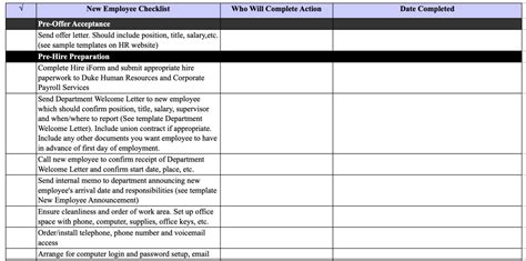 New Employee Orientation Checklist Excel printable receipt template