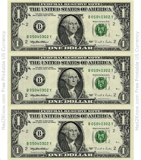 One Dollar Bill Printable