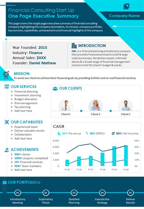 One Page Business Summary Template