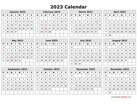 One Year Calendar 2023 Printable
