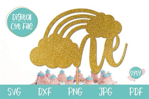 Download One Cake Topper SVG with Rainbow Crafts