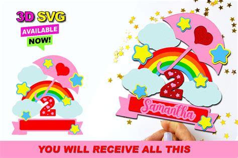 Download One Cake Topper SVG with Rainbow Cut Files