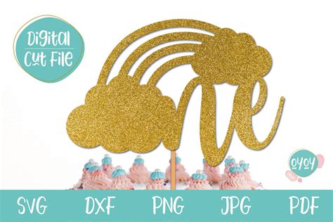 Download One Cake Topper SVG with Rainbow Cut Images