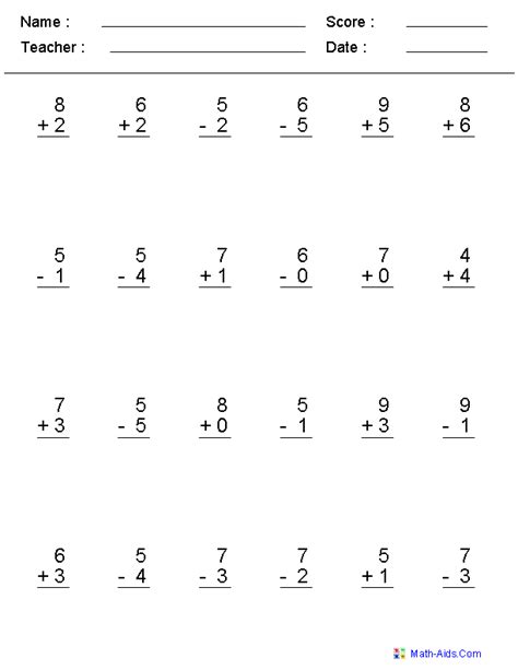 One Digit Addition And Subtraction Worksheets