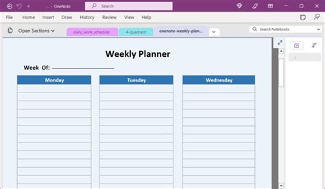 One Note Weekly Planner Template