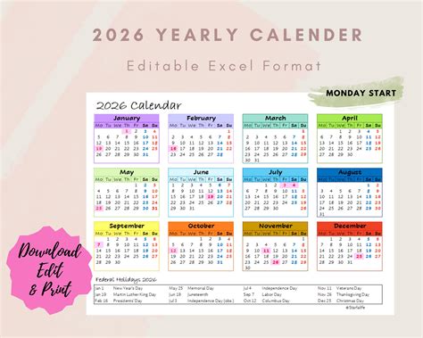One Page Calendar Excel