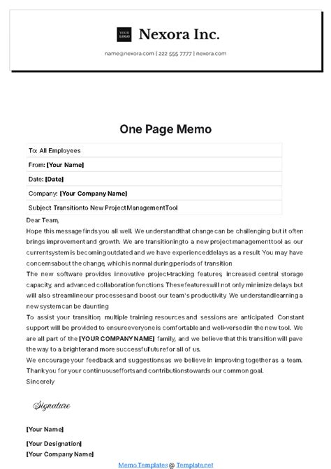 One Page Memo Template