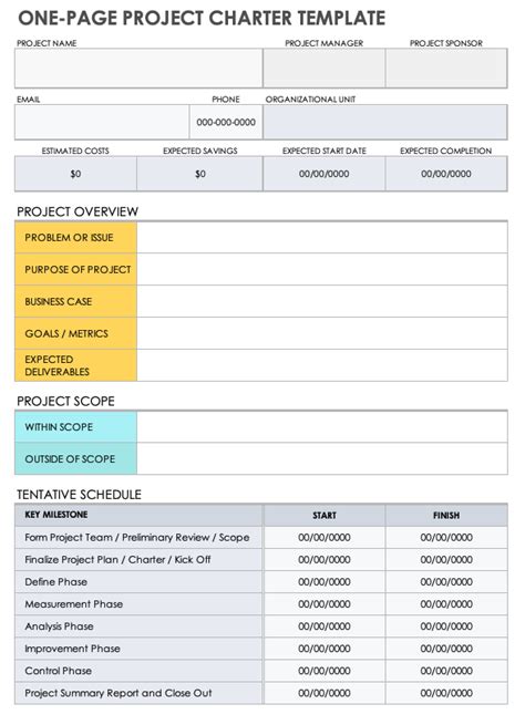 One Page Project Charter Template Word