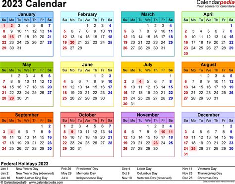 One Page Yearly Calendar 2023 Printable