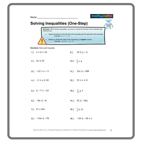 One Step Equations And Inequalities Worksheet