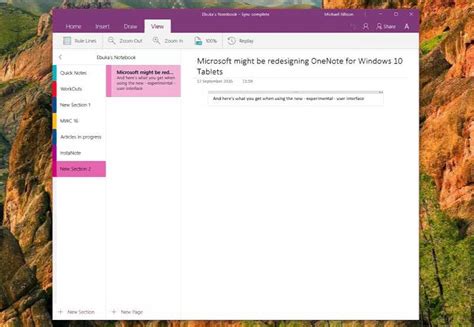 OneNote Windows 10 interface