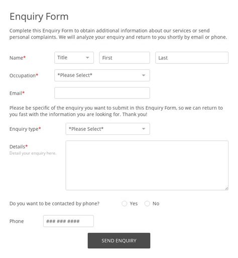 Online Enquiry Form Template