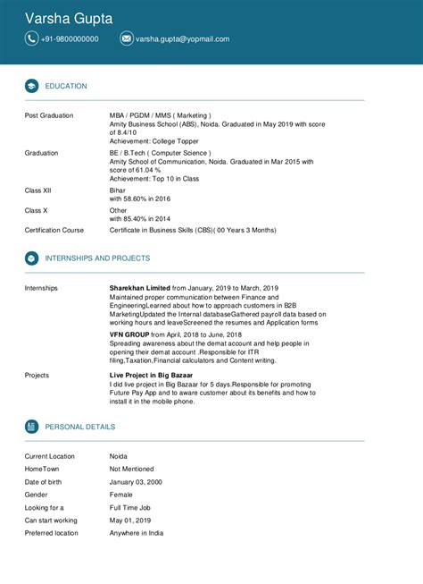 Online Resume Maker For Freshers