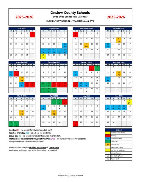 Onslow County School Calendar