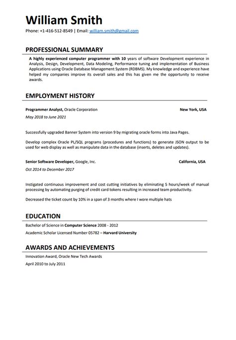 Ontario Resume Sample