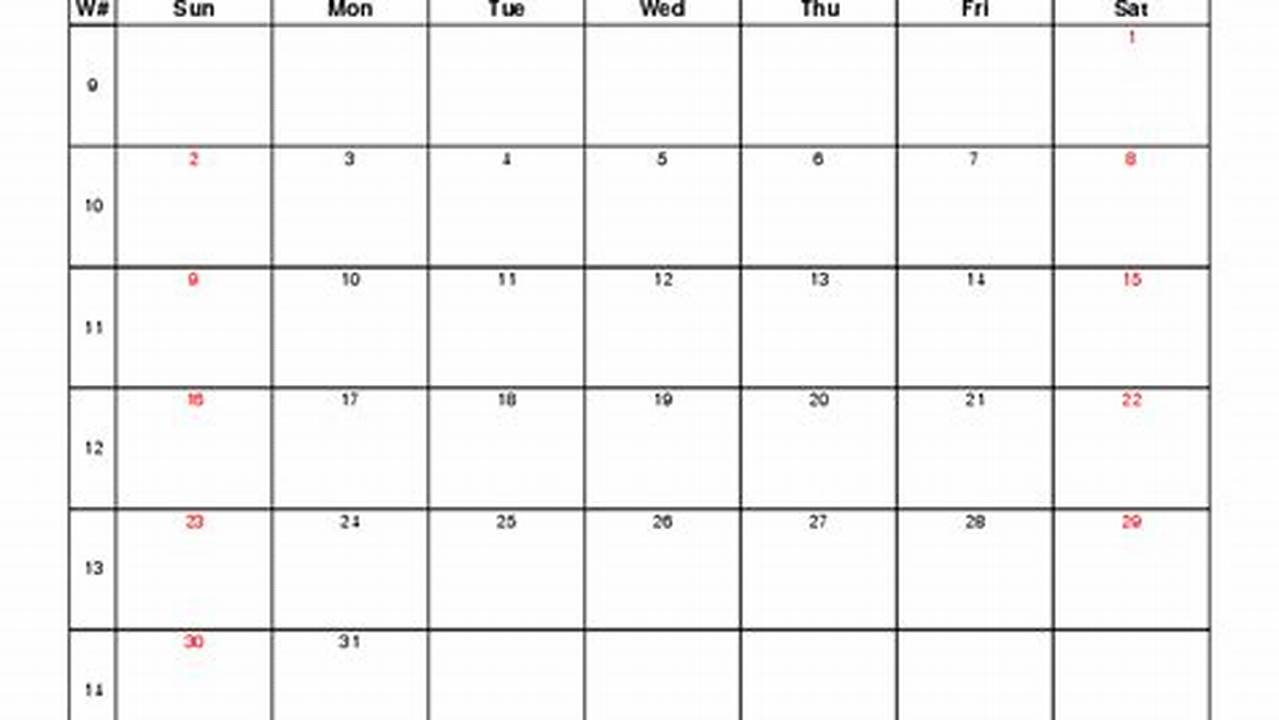 Open March 2025 Calendar Week Number