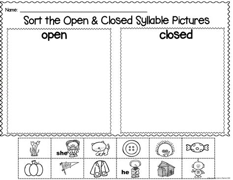 Open Closed Syllables Worksheet