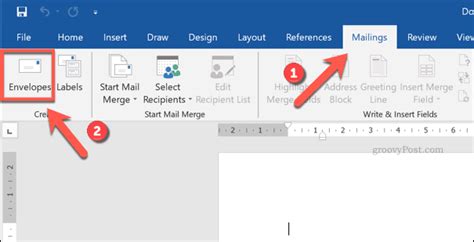 Open the Mailings Tab to Create envelopes in your Document