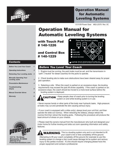 Operation Manual for Automatic Leveling Systems - Power Gear