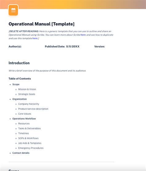 Operational Manual Template