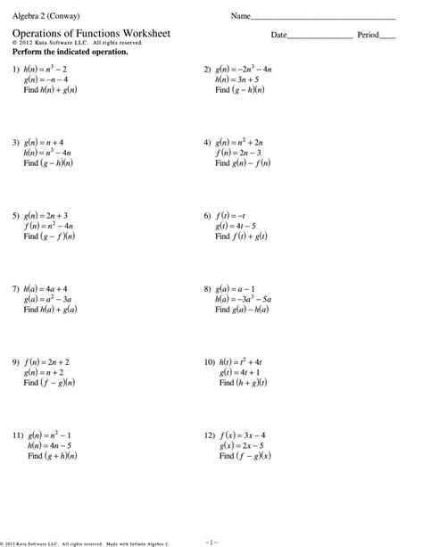 Operations And Compositions Of Functions Worksheet