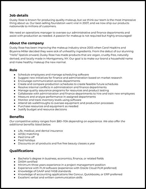 Operations Manager Job Description