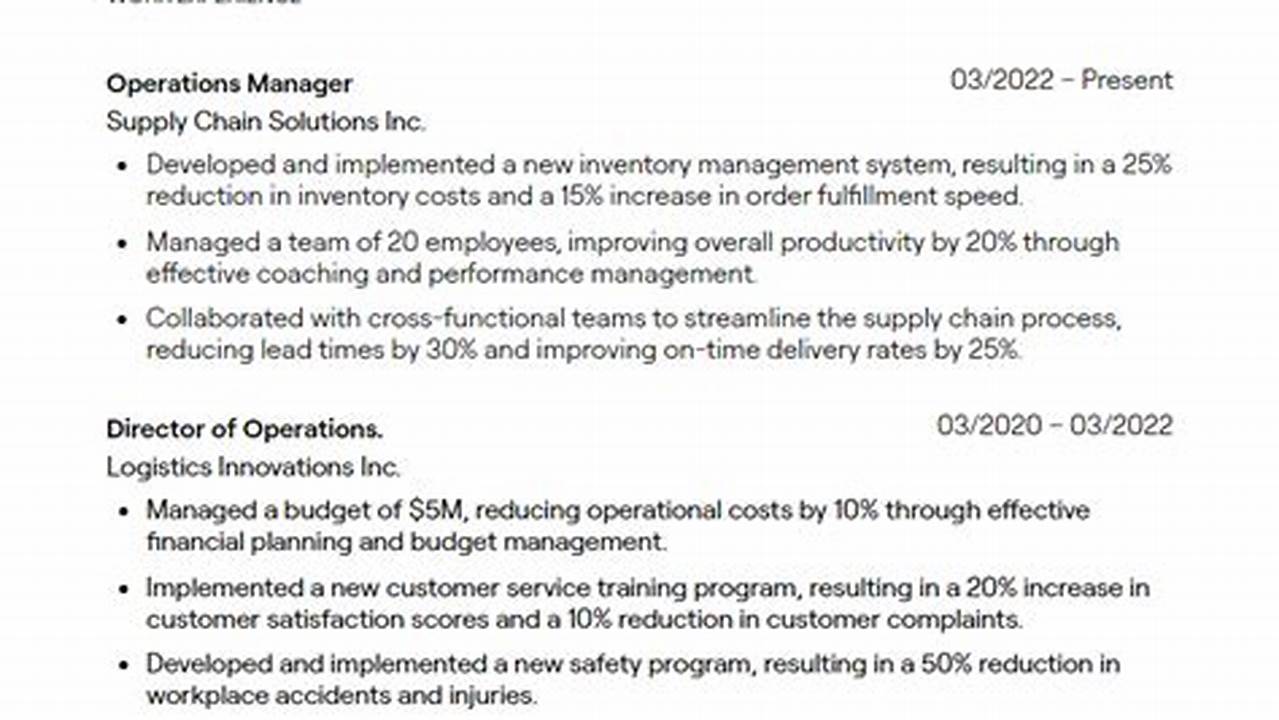 Operations Manager Resume Sample Pdf 2024