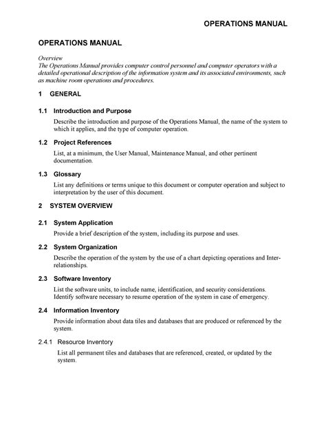 Operations Manual Template Free