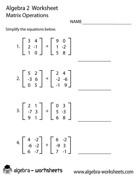 Operations On Matrices Worksheet