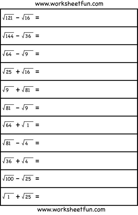 Operations With Square Roots Worksheet