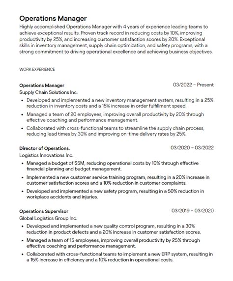 Operations Manager Resume Examples
