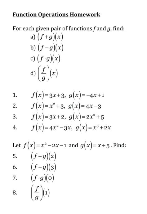 Operations Of Functions Worksheet With Answers