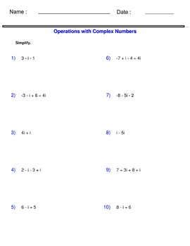 Operations With Complex Numbers Worksheet 13 Algebra 2 - worksheet