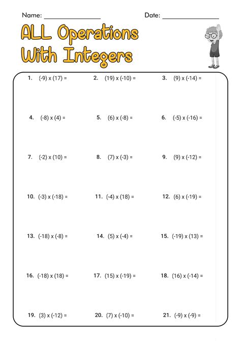 Operations With Integers Worksheets
