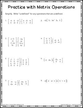 Operations With Matrices Worksheet