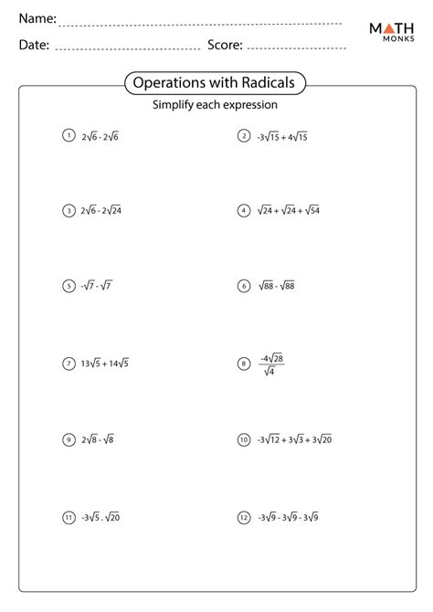 Operations With Radicals Worksheet Doc - worksheet