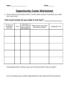 Opportunity Cost Worksheet With Answers