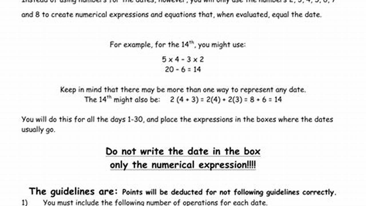 Order Of Operations Calendar Project Answers